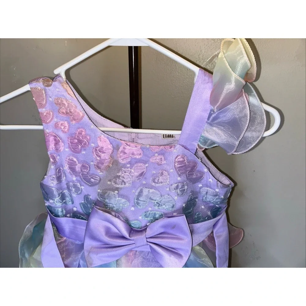 Girls Size 10 Pastel Rainbow Tiered Tulle Bow Party Dress Unbranded